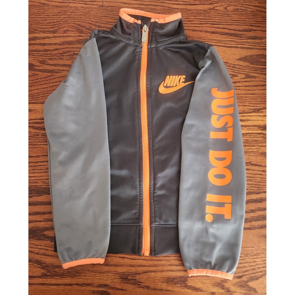 Nike Full Zip Gray/Orange Track Jacket Toddler Size 5 Embroidered Check Sleeve